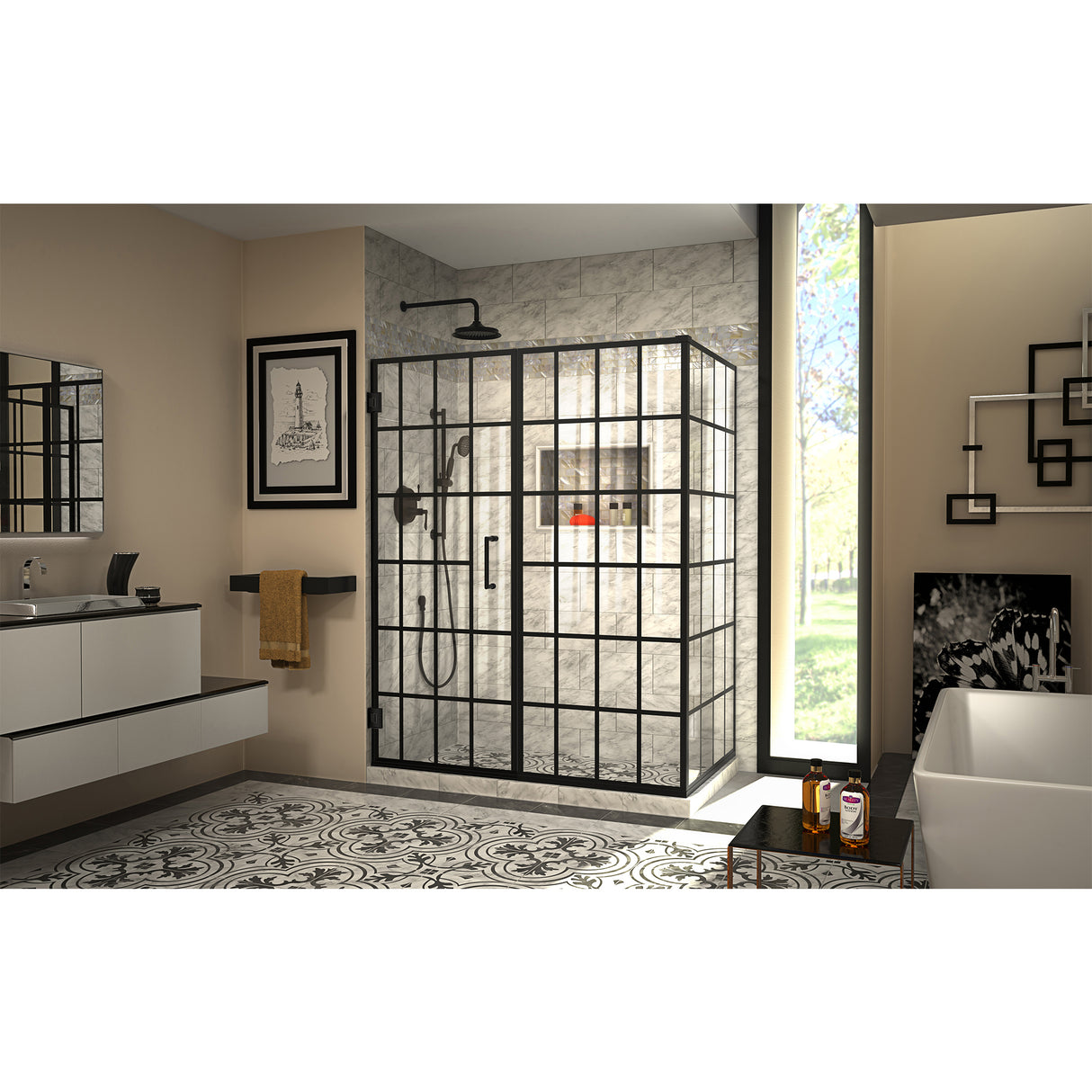 DreamLine Unidoor Toulon 34 in. D x 58 in. W x 72 in. H Frameless Hinged Shower Enclosure in Satin Black