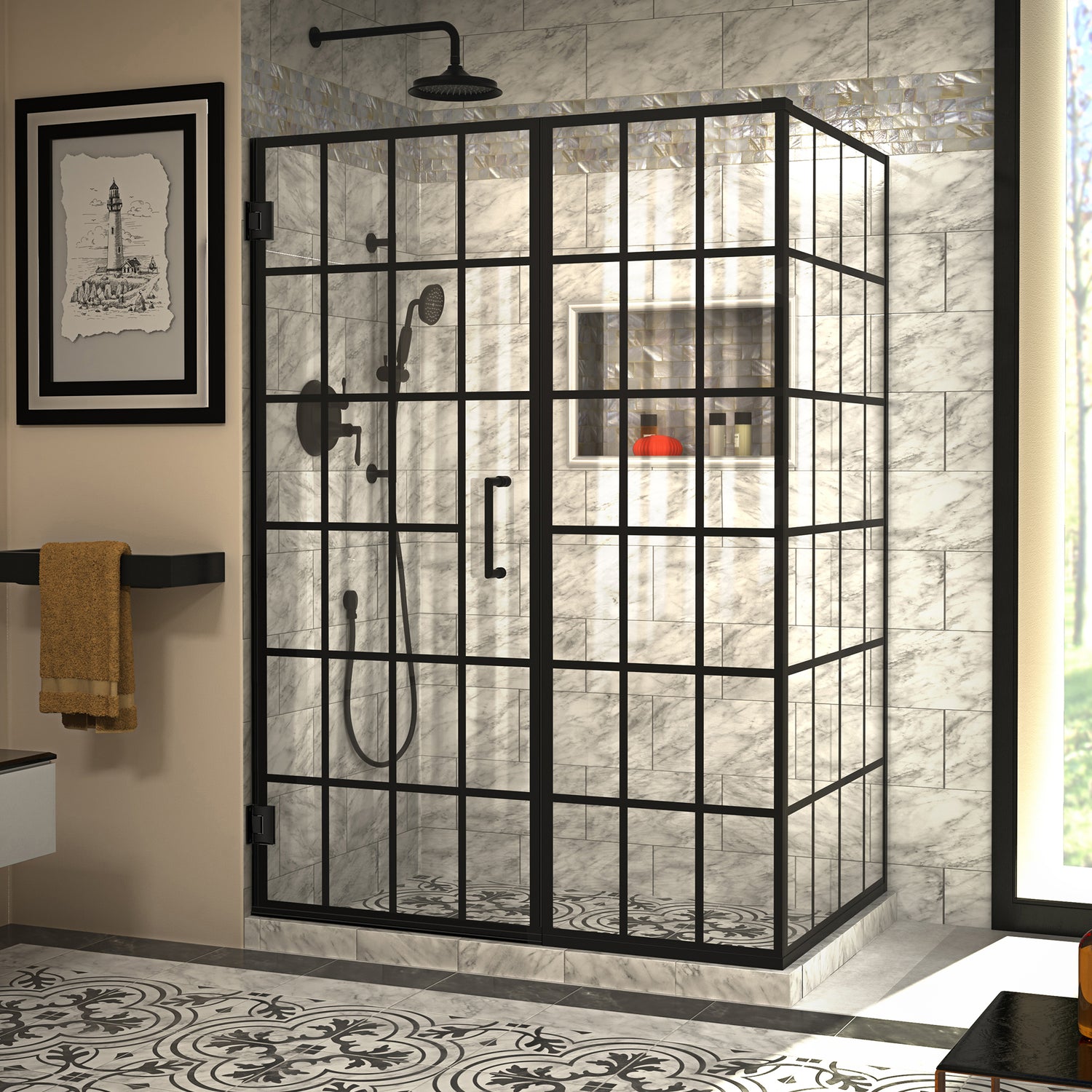 DreamLine Unidoor Toulon 34 in. D x 52 in. W x 72 in. H Frameless Hinged Shower Enclosure in Satin Black