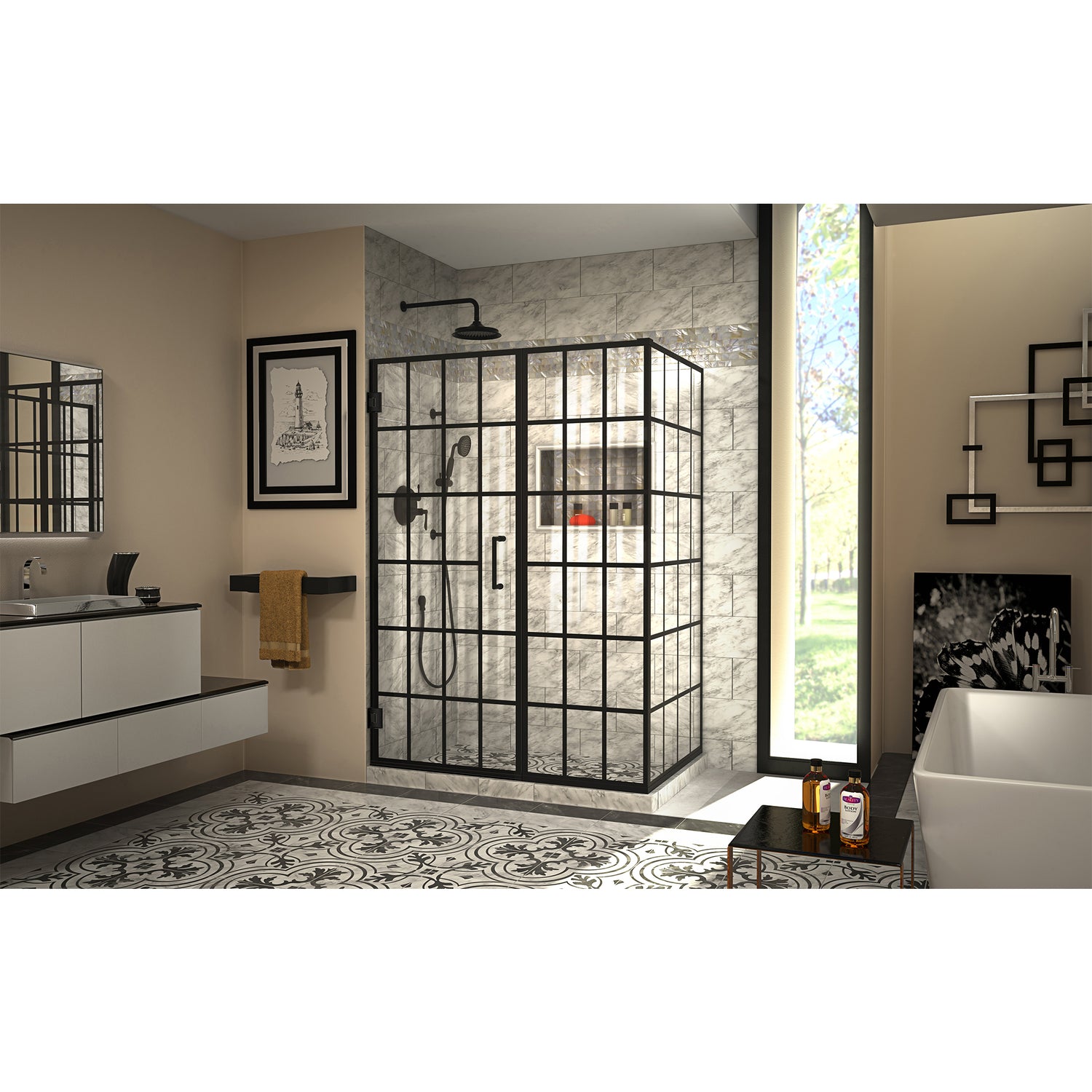 DreamLine Unidoor Toulon 34 in. D x 52 in. W x 72 in. H Frameless Hinged Shower Enclosure in Satin Black