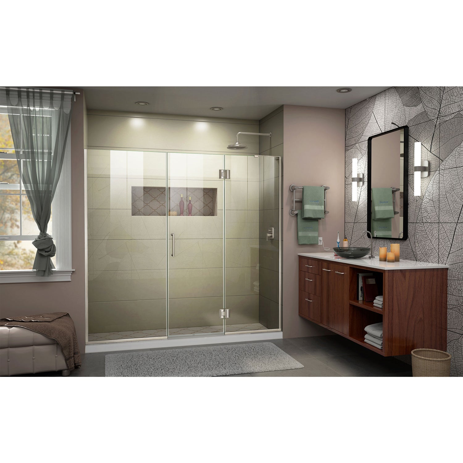 DreamLine Unidoor-X 65 1/2-66 in. W x 72 in. H Frameless Hinged Shower Door in Brushed Nickel