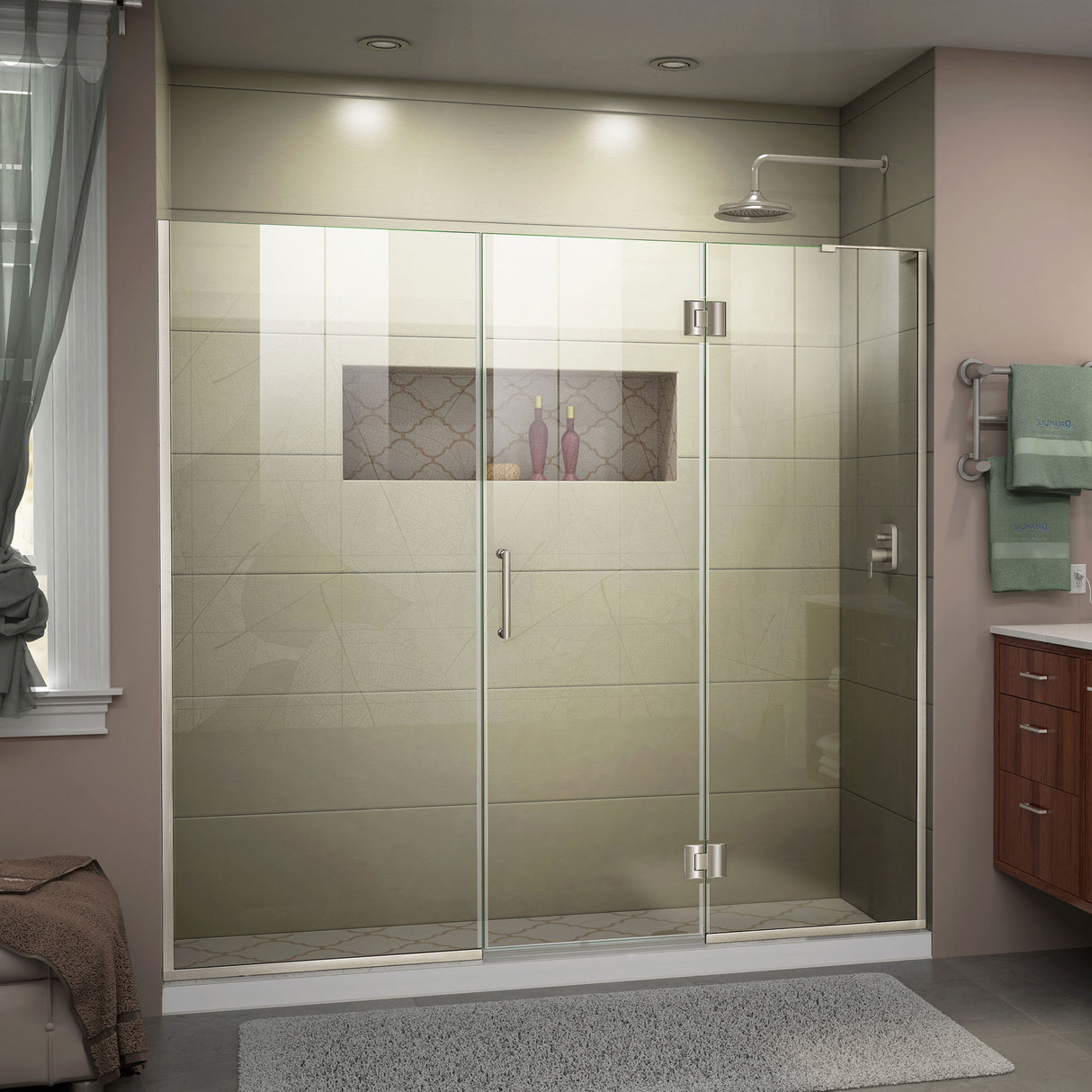DreamLine Unidoor-X 68-68 1/2 in. W x 72 in. H Frameless Hinged Shower Door in Brushed Nickel