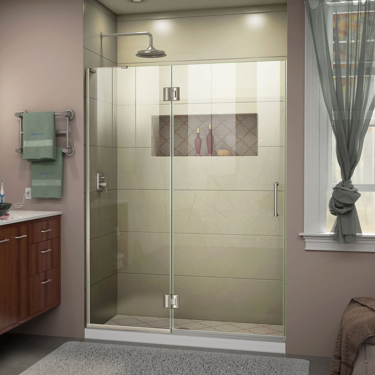 DreamLine Unidoor-X 49 in. W x 72 in. H Frameless Hinged Shower Door in Brushed Nickel