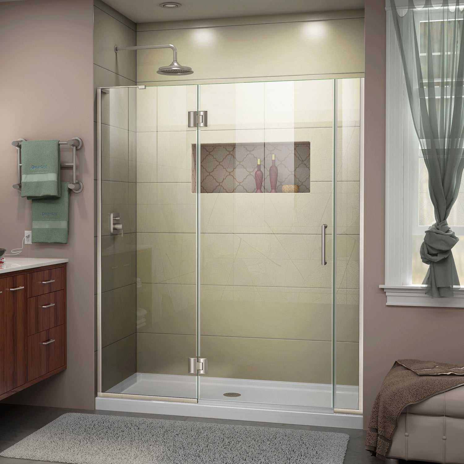 DreamLine Unidoor-X 57 1/2-58 in. W x 72 in. H Frameless Hinged Shower Door in Brushed Nickel