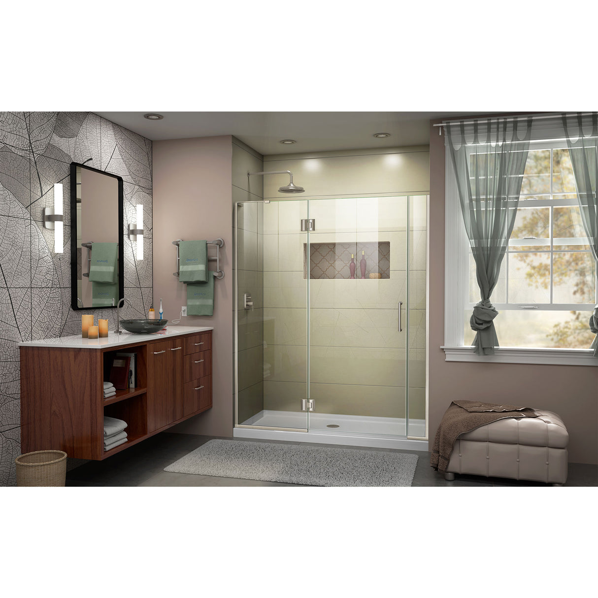 DreamLine Unidoor-X 54 1/2-55 in. W x 72 in. H Frameless Hinged Shower Door in Brushed Nickel