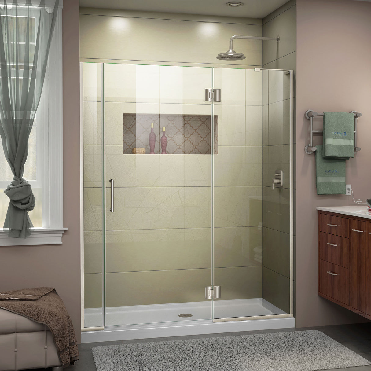 DreamLine Unidoor-X 54 1/2-55 in. W x 72 in. H Frameless Hinged Shower Door in Brushed Nickel