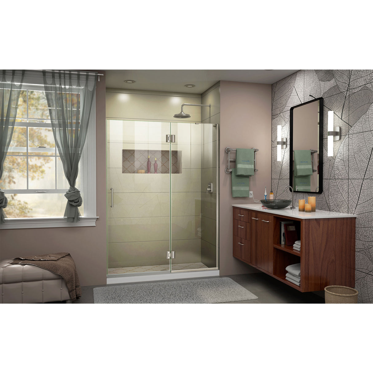 DreamLine Unidoor-X 50 in. W x 72 in. H Frameless Hinged Shower Door in Brushed Nickel