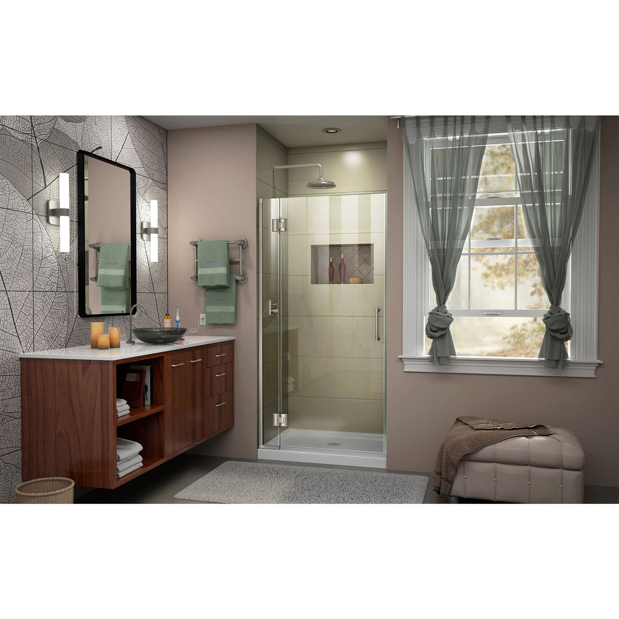 DreamLine Unidoor-X 35 in. W x 72 in. H Frameless Hinged Shower Door in Brushed Nickel