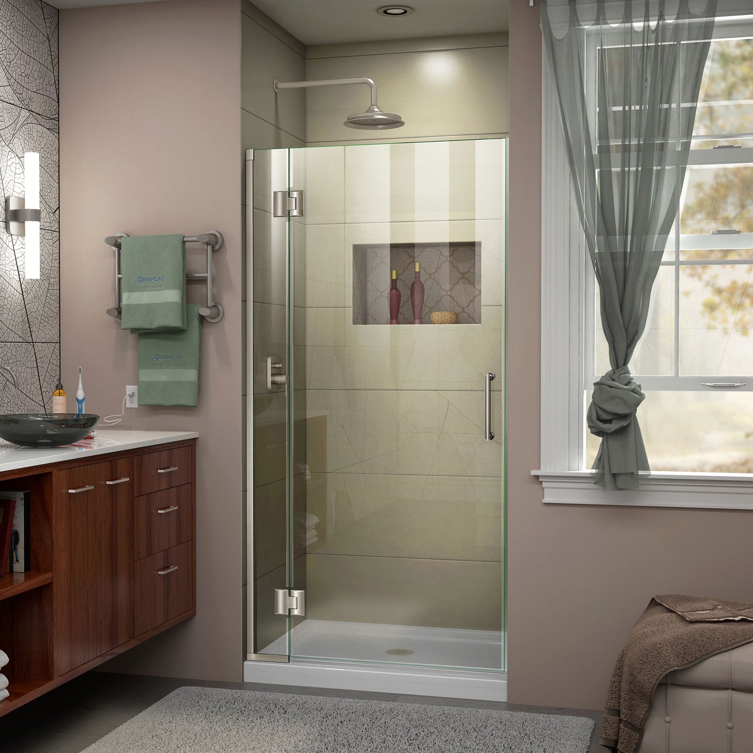 DreamLine Unidoor-X 35 in. W x 72 in. H Frameless Hinged Shower Door in Brushed Nickel