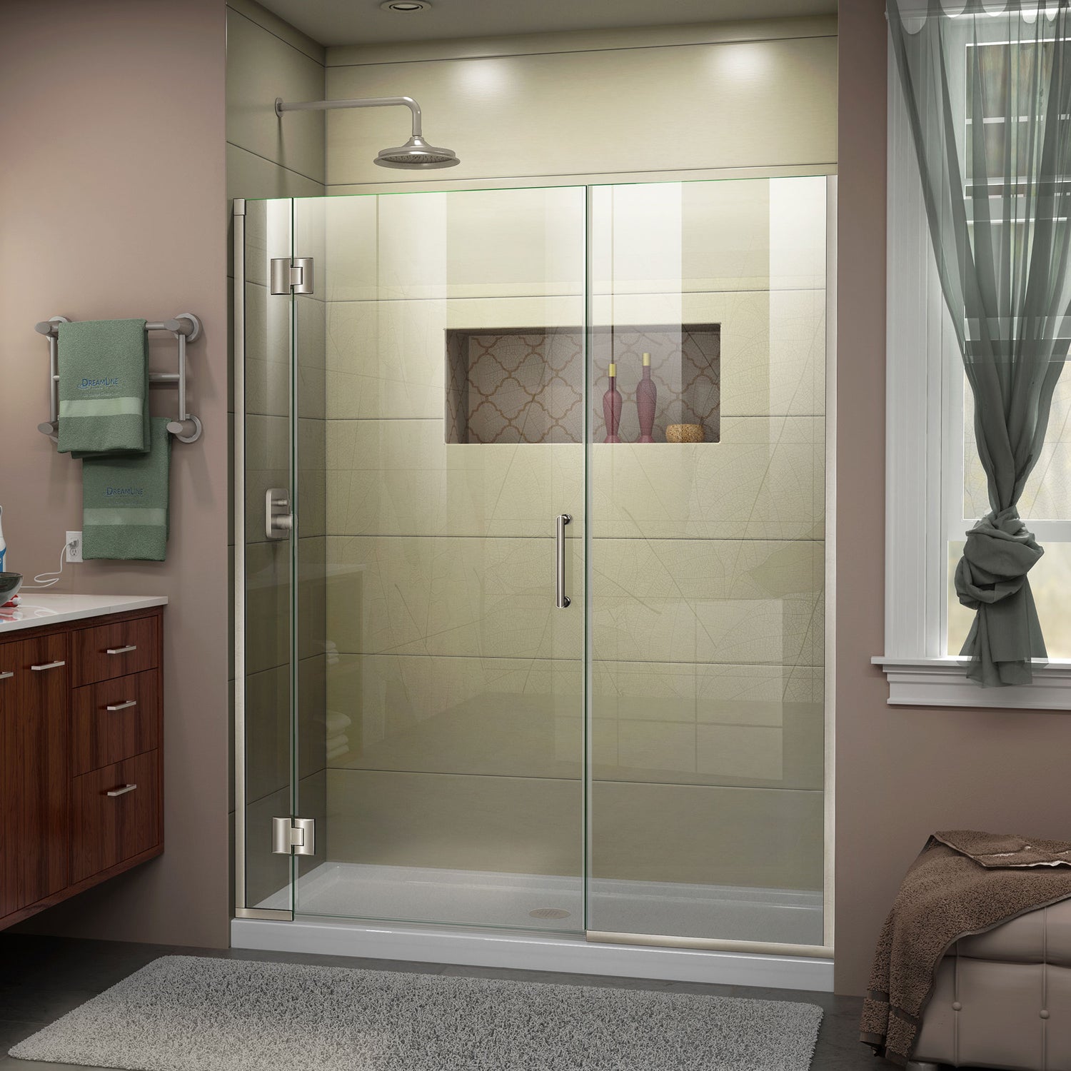 DreamLine Unidoor-X 47-47 1/2 in. W x 72 in. H Frameless Hinged Shower Door in Brushed Nickel
