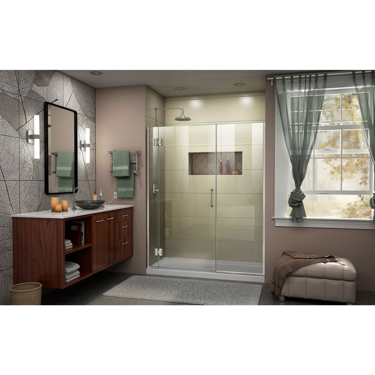 DreamLine Unidoor-X 43-43 1/2 in. W x 72 in. H Frameless Hinged Shower Door in Brushed Nickel