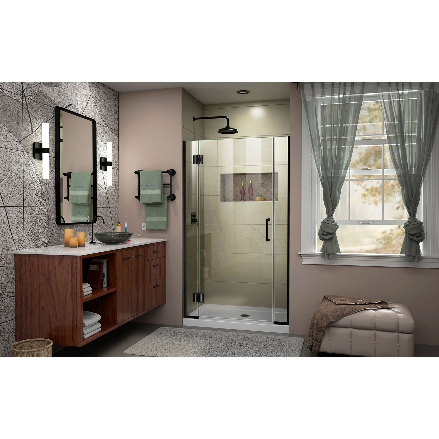 DreamLine Unidoor-X 36-36 1/2 in. W x 72 in. H Frameless Hinged Shower Door in Satin Black
