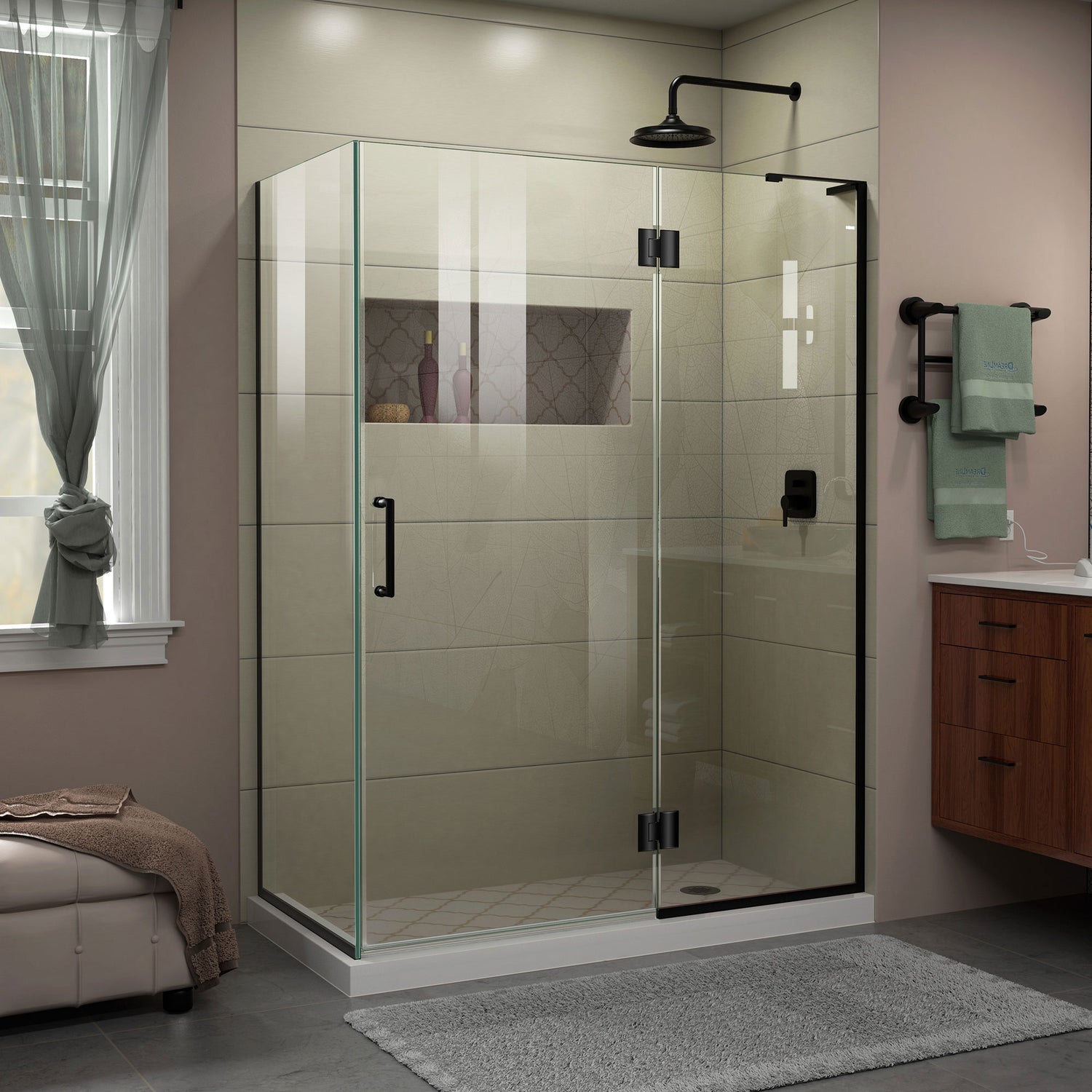 DreamLine Unidoor-X 47 3/8 in. W x 30 in. D x 72 in. H Frameless Hinged Shower Enclosure in Satin Black