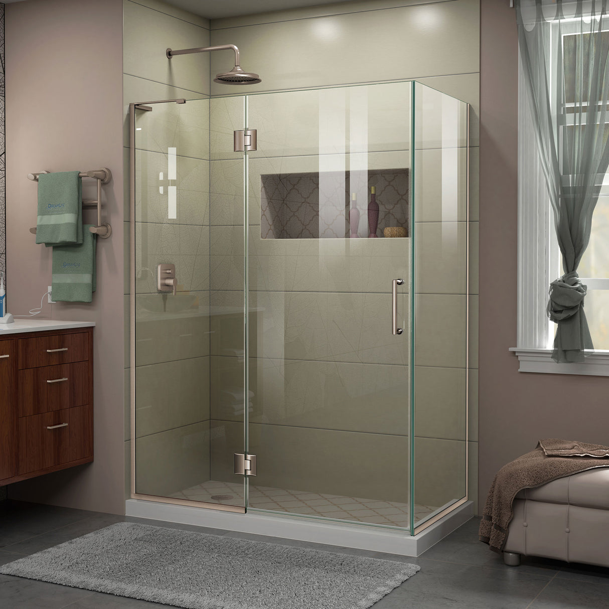 DreamLine Unidoor-X 47 3/8 in. W x 34 in. D x 72 in. H Frameless Hinged Shower Enclosure in Brushed Nickel