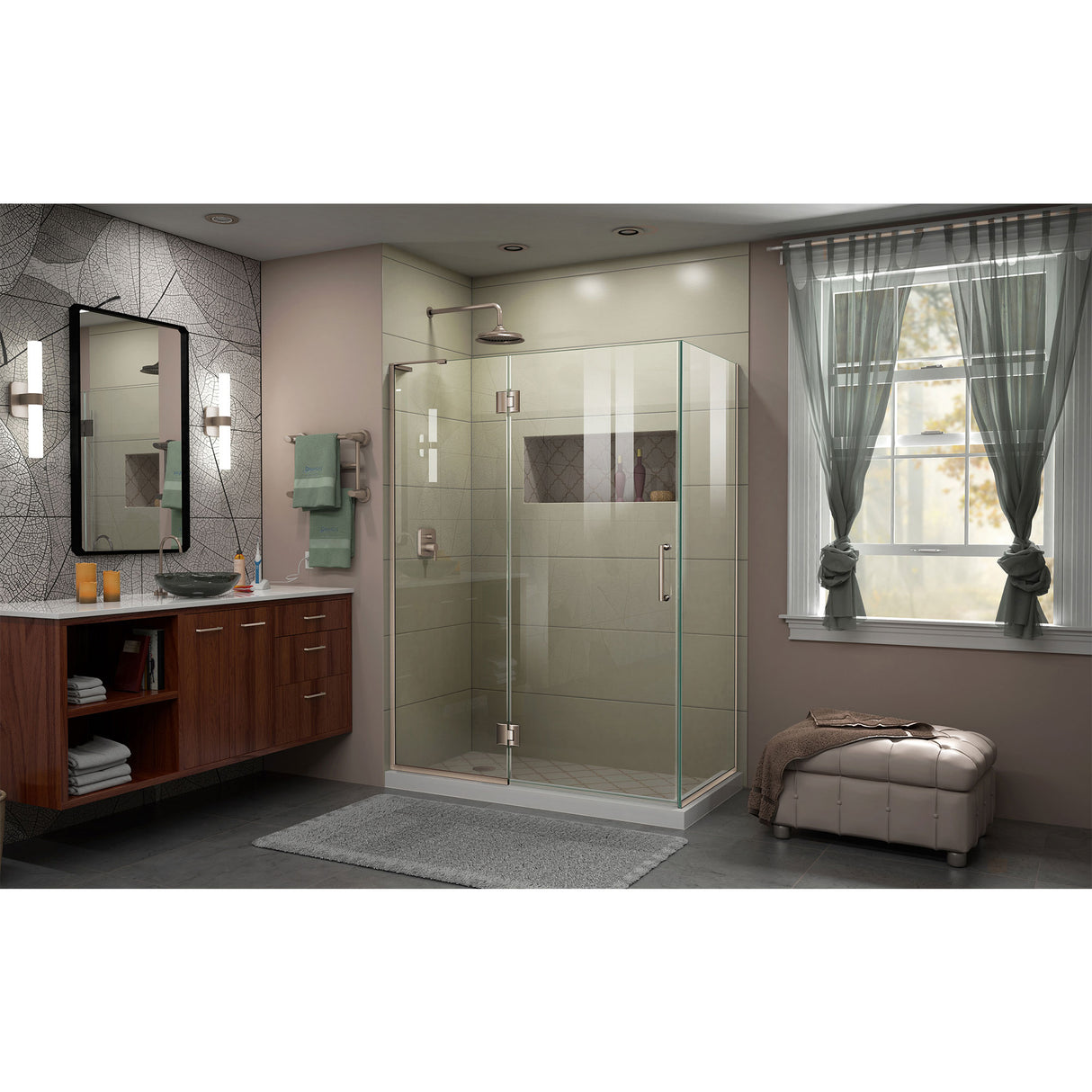 DreamLine Unidoor-X 47 3/8 in. W x 34 in. D x 72 in. H Frameless Hinged Shower Enclosure in Brushed Nickel