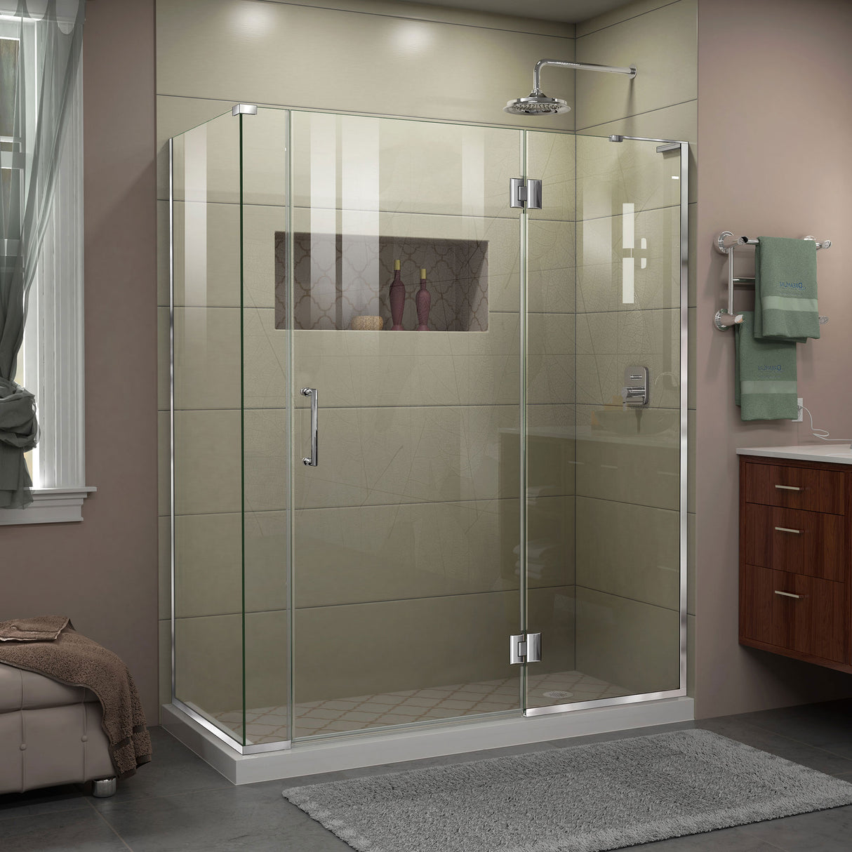 DreamLine Unidoor-X 57 1/2 in. W x 30 3/8 in. D x 72 in. H Frameless Hinged Shower Enclosure in Chrome