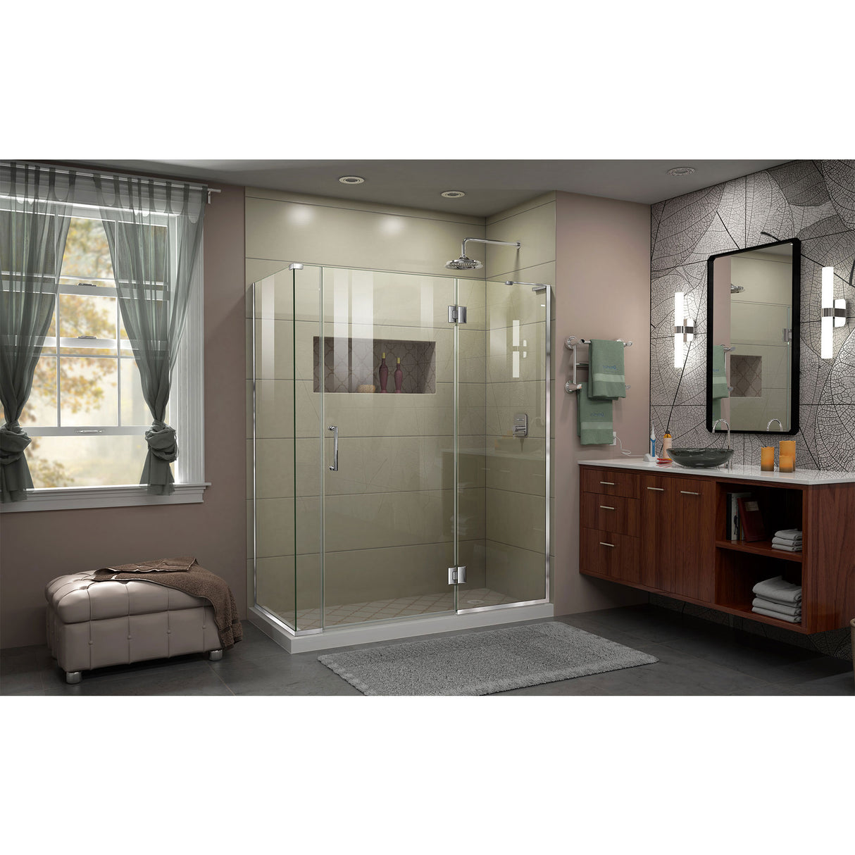 DreamLine Unidoor-X 57 1/2 in. W x 30 3/8 in. D x 72 in. H Frameless Hinged Shower Enclosure in Chrome