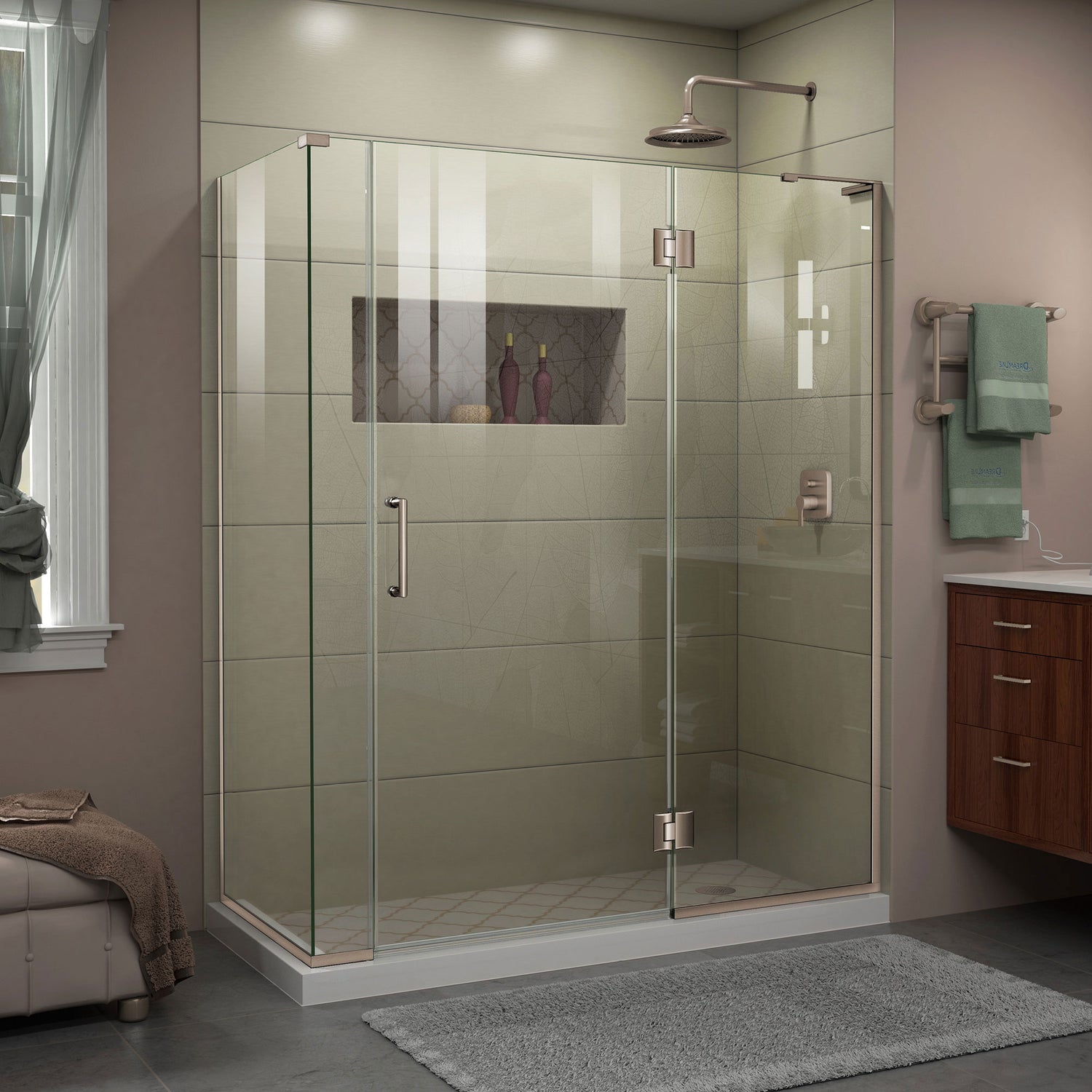 DreamLine Unidoor-X 57 in. W x 30 3/8 in. D x 72 in. H Frameless Hinged Shower Enclosure in Brushed Nickel