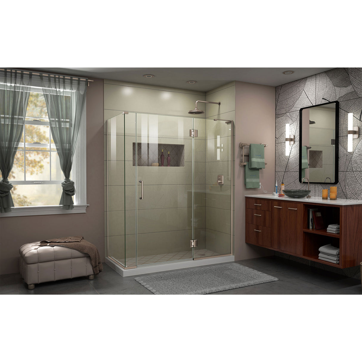 DreamLine Unidoor-X 57 in. W x 34 3/8 in. D x 72 in. H Frameless Hinged Shower Enclosure in Brushed Nickel