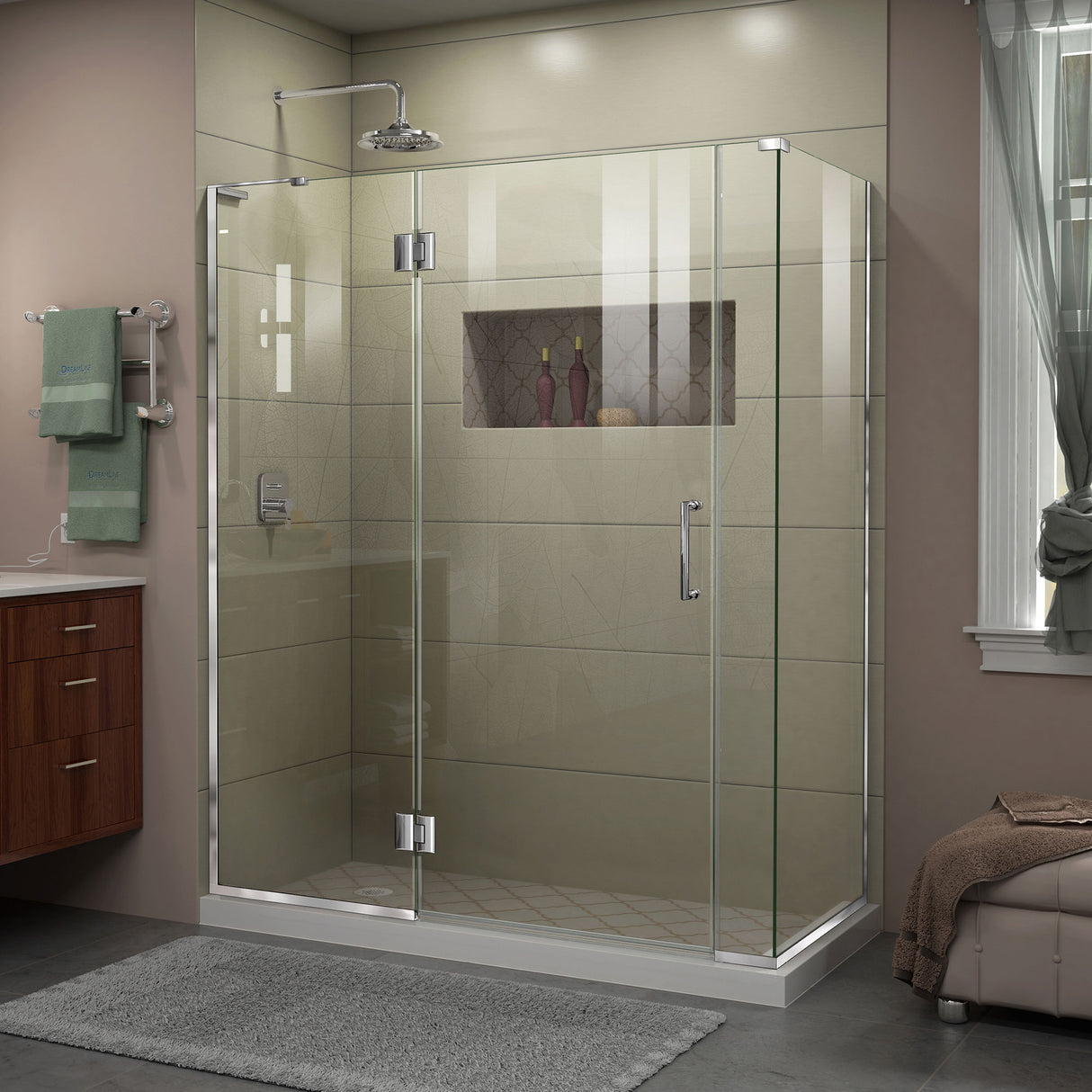 DreamLine Unidoor-X 58 1/2 in. W x 30 3/8 in. D x 72 in. H Frameless Hinged Shower Enclosure in Chrome