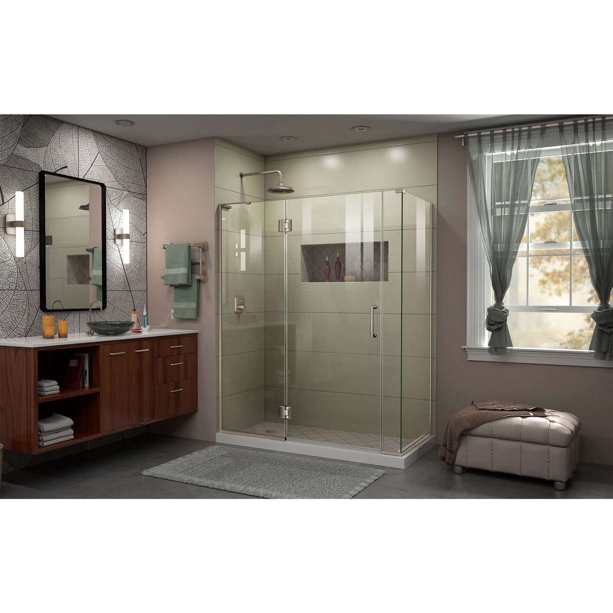 DreamLine Unidoor-X 57 1/2 in. W x 34 3/8 in. D x 72 in. H Frameless Hinged Shower Enclosure in Brushed Nickel