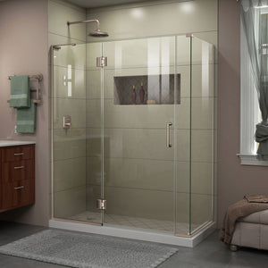 DreamLine Unidoor-X 57 1/2 in. W x 30 3/8 in. D x 72 in. H Frameless Hinged Shower Enclosure in Brushed Nickel