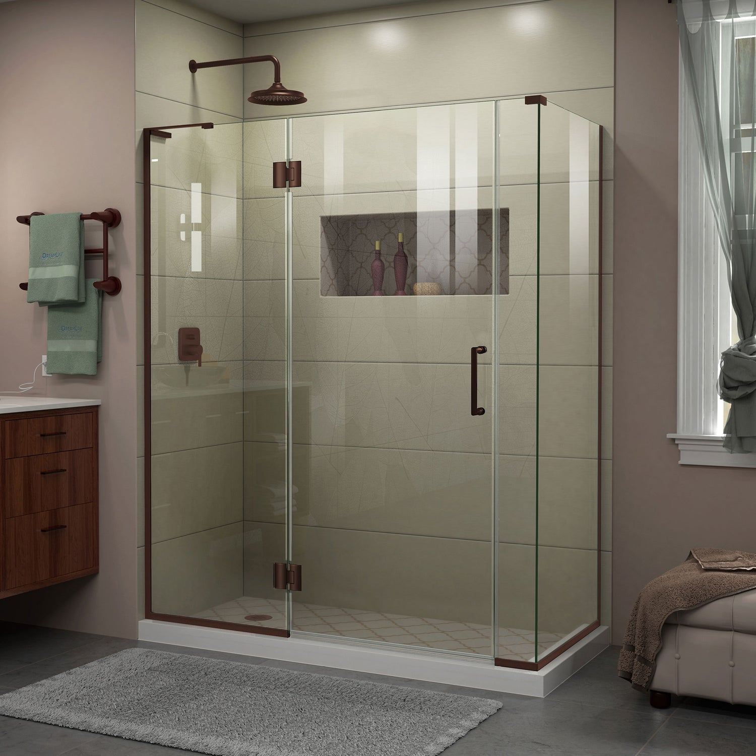 DreamLine Unidoor-X 58 1/2 in. W x 34 3/8 in. D x 72 in. H Frameless Hinged Shower Enclosure in Oil Rubbed Bronze