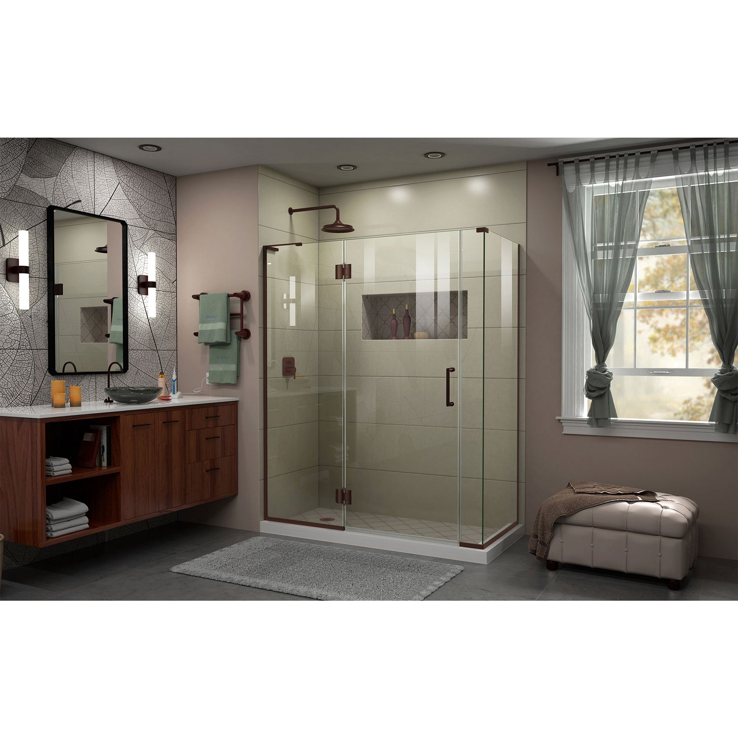DreamLine Unidoor-X 59 1/2 in. W x 34 3/8 in. D x 72 in. H Frameless Hinged Shower Enclosure in Oil Rubbed Bronze