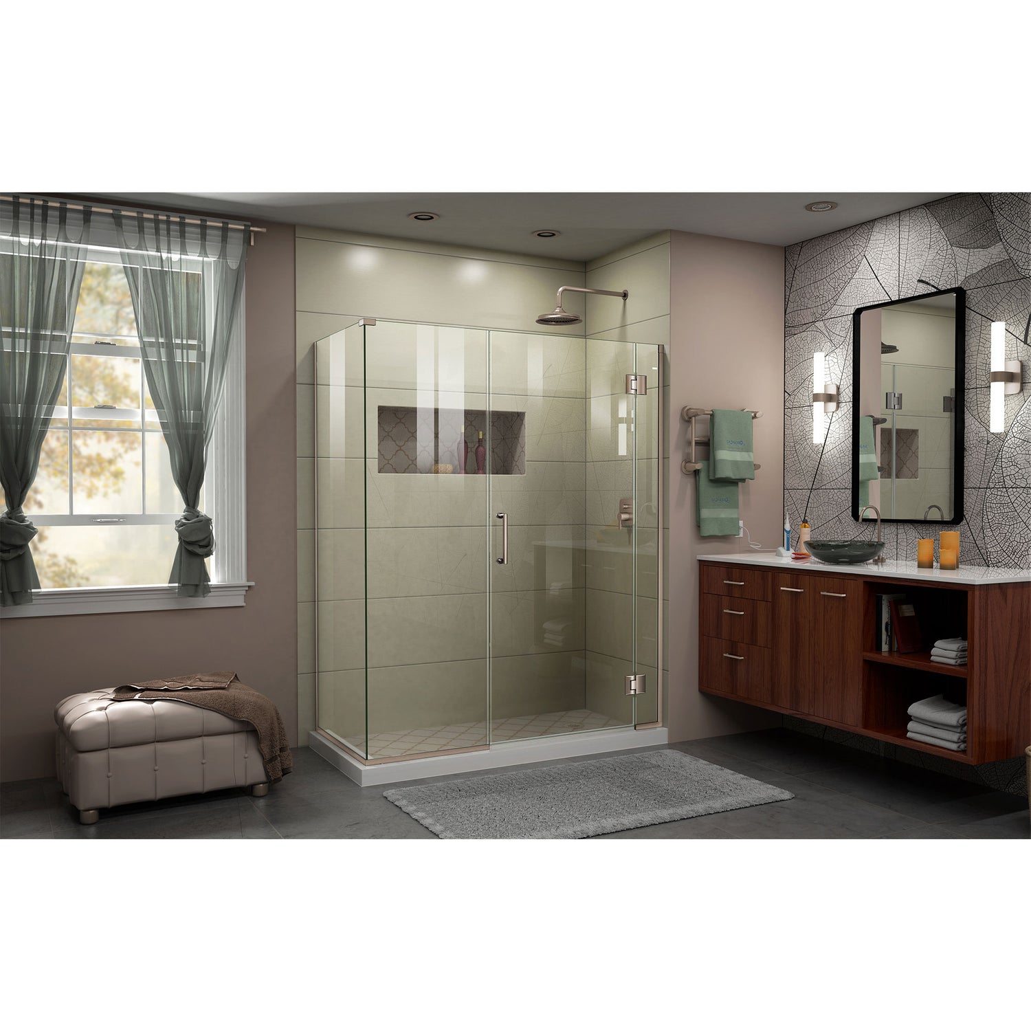 DreamLine Unidoor-X 58 1/2 in. W x 34 3/8 in. D x 72 in. H Frameless Hinged Shower Enclosure in Brushed Nickel