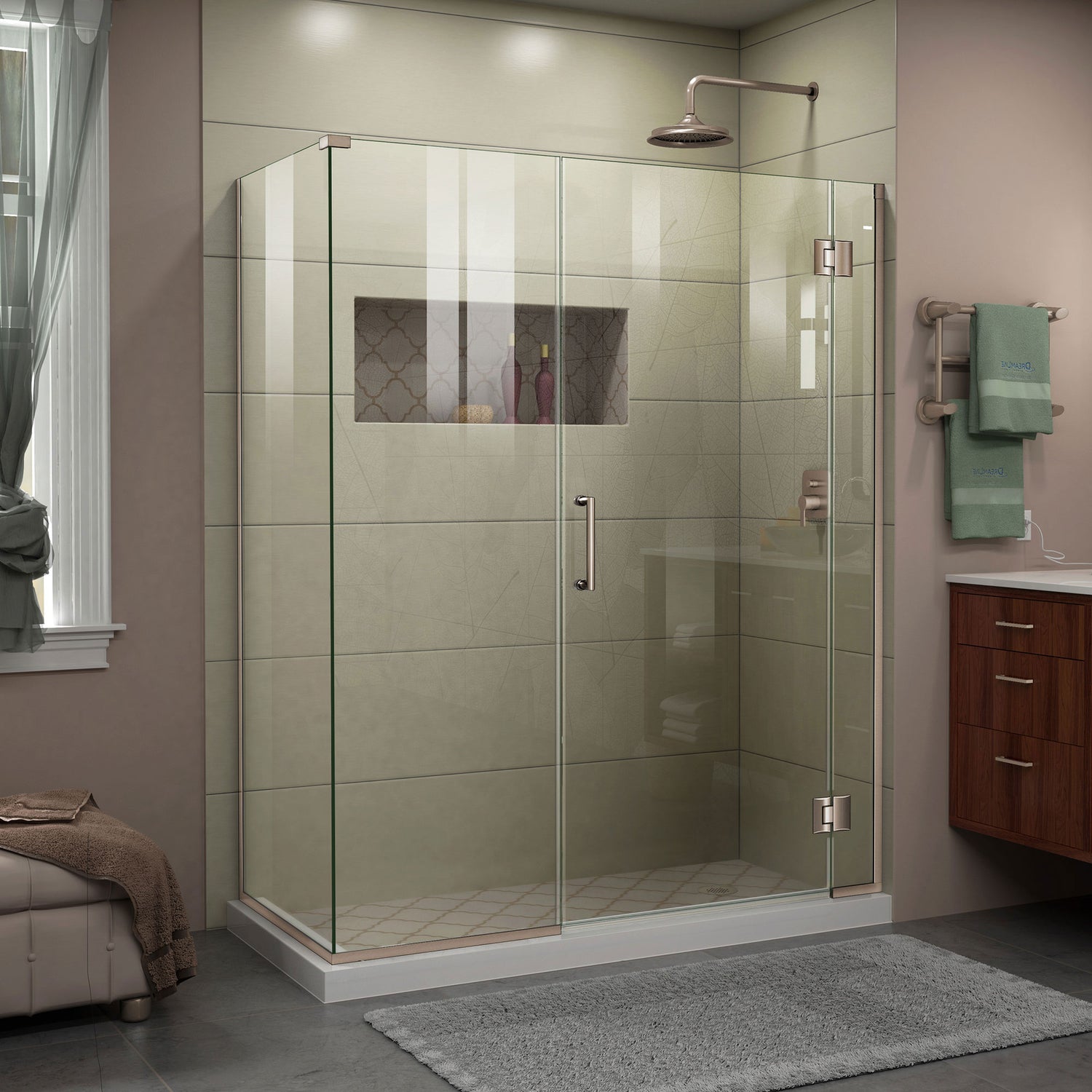 DreamLine Unidoor-X 47 in. W x 34 3/8 in. D x 72 in. H Frameless Hinged Shower Enclosure in Brushed Nickel