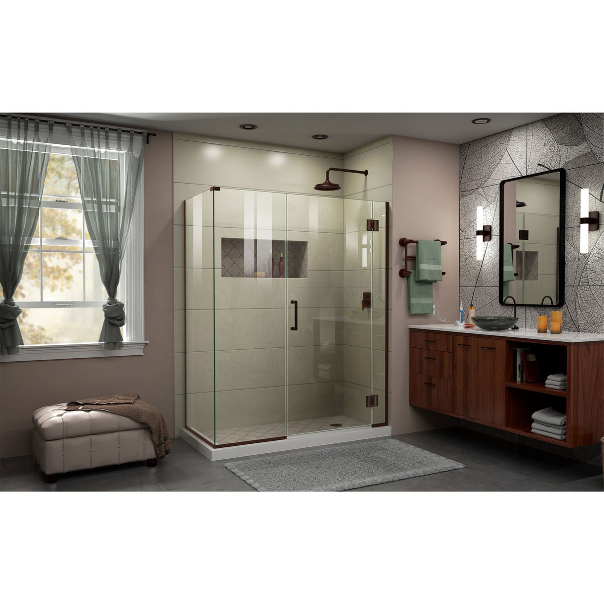 DreamLine Unidoor-X 59 in. W x 34 3/8 in. D x 72 in. H Frameless Hinged Shower Enclosure in Oil Rubbed Bronze