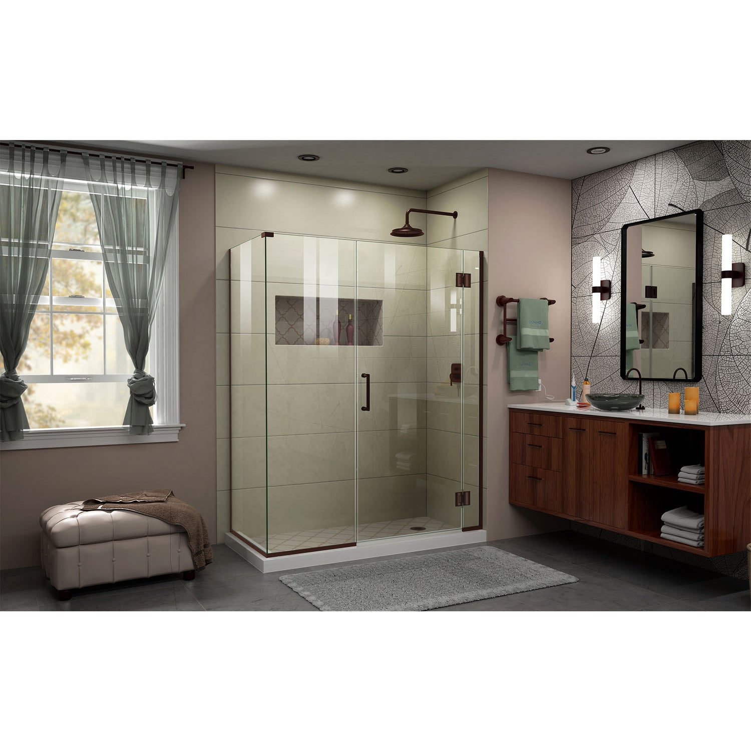 DreamLine Unidoor-X 35 in. W x 34 3/8 in. D x 72 in. H Frameless Hinged Shower Enclosure in Oil Rubbed Bronze