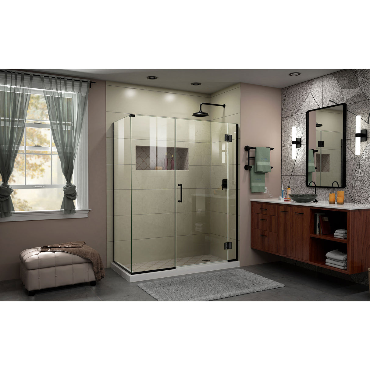 DreamLine Unidoor-X 36 in. W x 34 3/8 in. D x 72 in. H Frameless Hinged Shower Enclosure in Satin Black