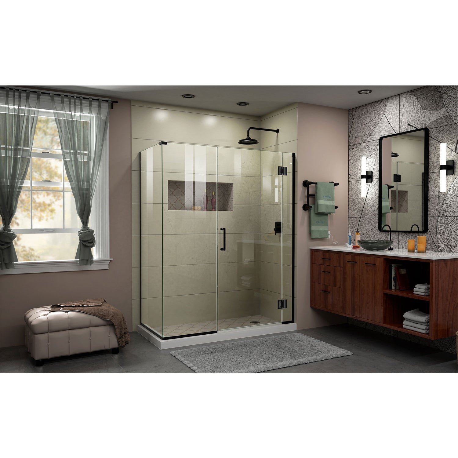 DreamLine Unidoor-X 35 in. W x 34 3/8 in. D x 72 in. H Frameless Hinged Shower Enclosure in Satin Black