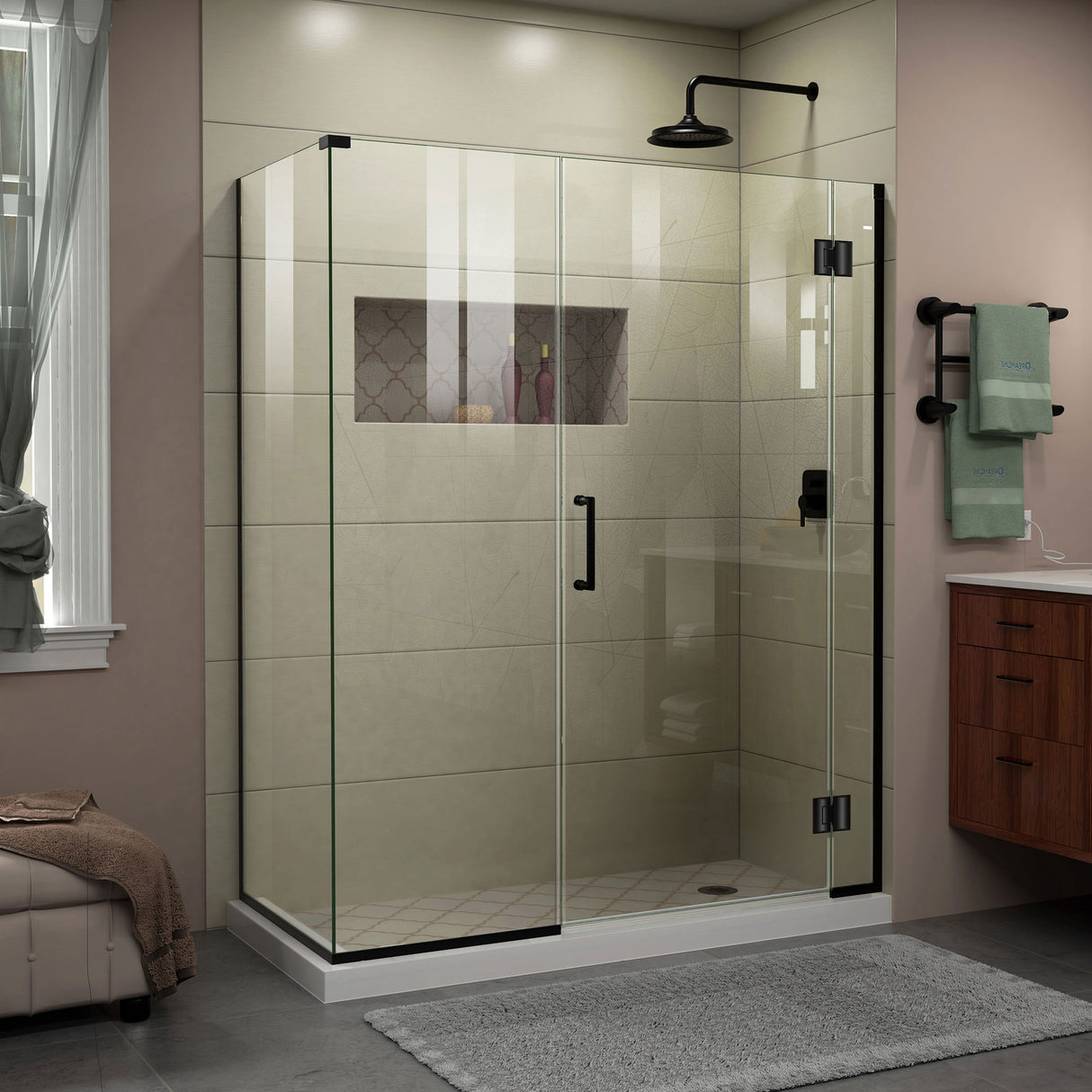 DreamLine Unidoor-X 60 in. W x 34 3/8 in. D x 72 in. H Frameless Hinged Shower Enclosure in Satin Black