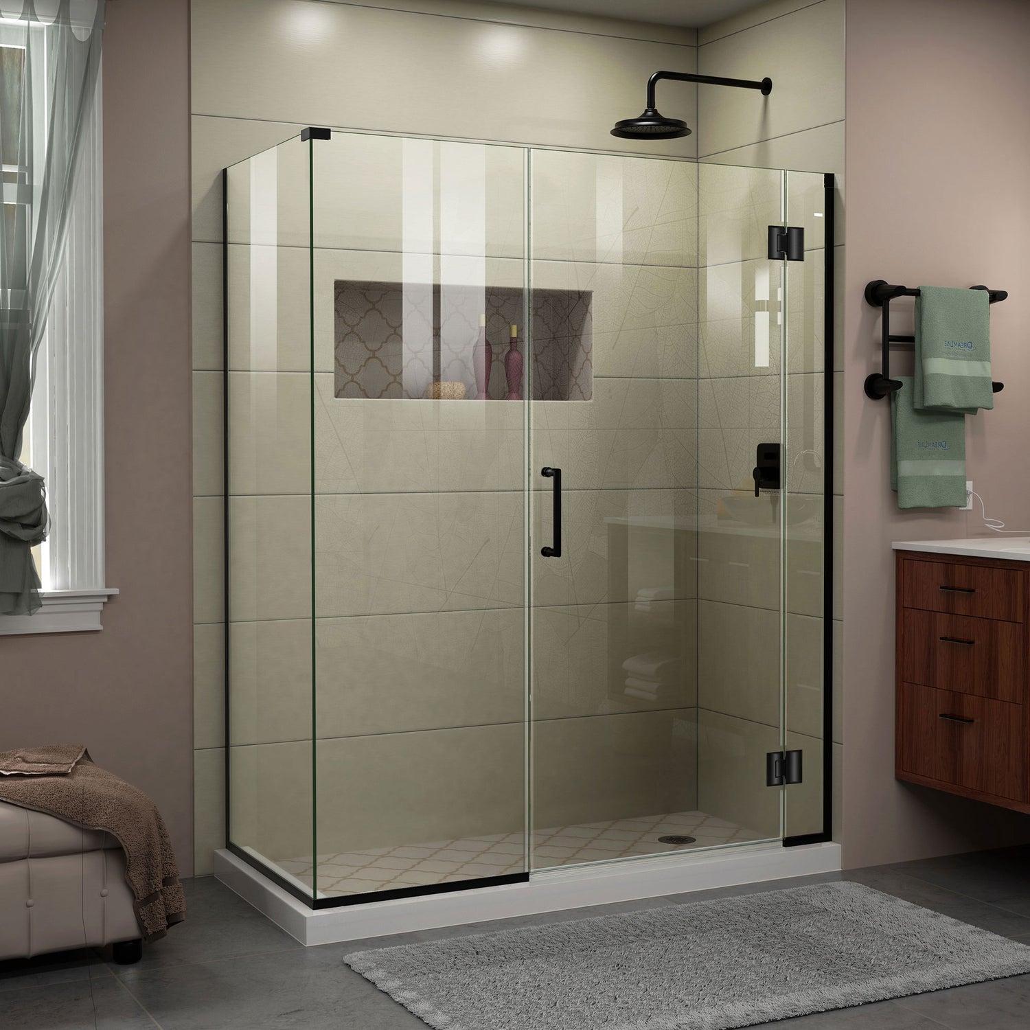 DreamLine Unidoor-X 58 1/2 in. W x 34 3/8 in. D x 72 in. H Frameless Hinged Shower Enclosure in Satin Black