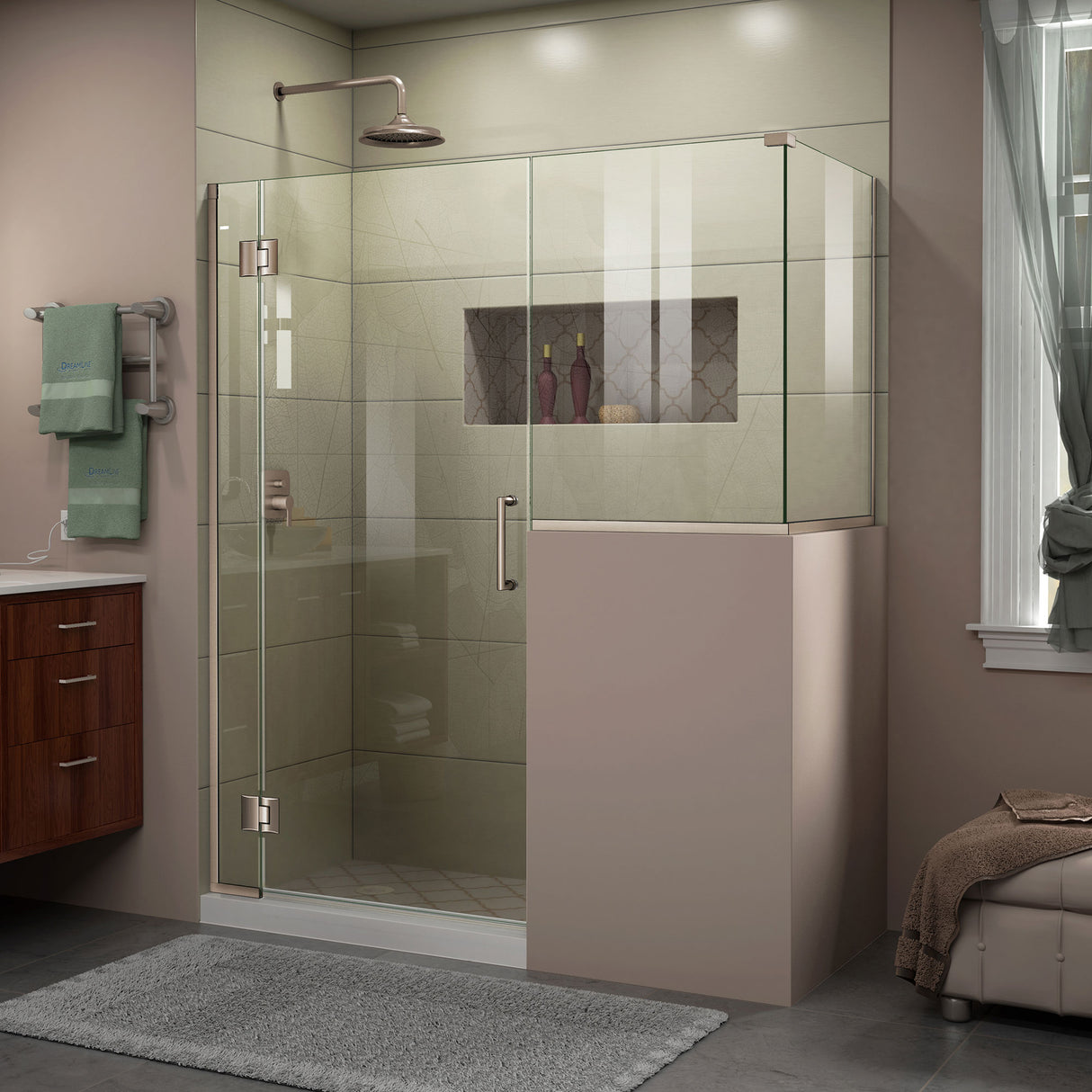 DreamLine Unidoor-X 57 in. W x 36 3/8 in. D x 72 in. H Frameless Hinged Shower Enclosure in Brushed Nickel