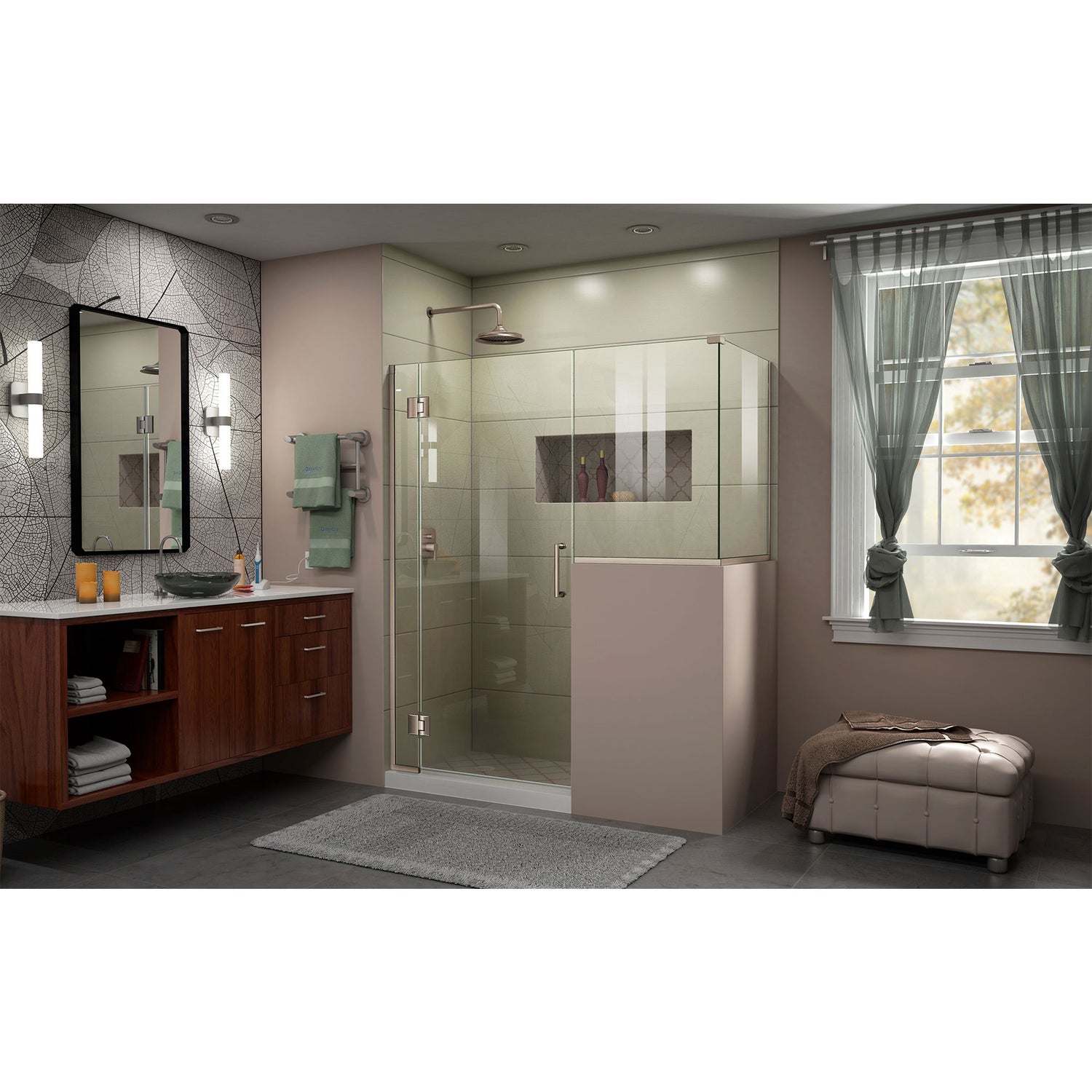 DreamLine Unidoor-X 58 in. W x 36 3/8 in. D x 72 in. H Frameless Hinged Shower Enclosure in Brushed Nickel