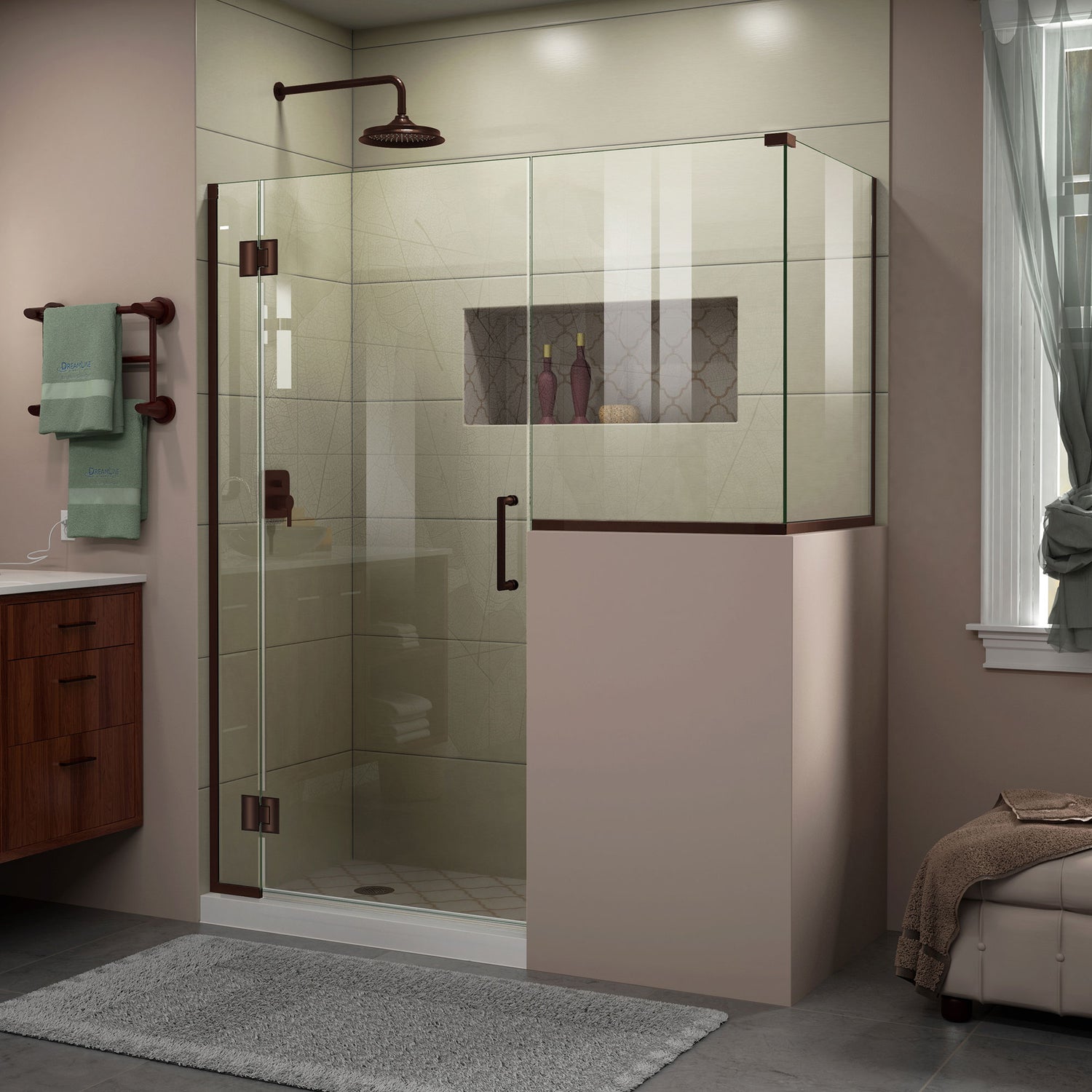 DreamLine Unidoor-X 57 in. W x 30 3/8 in. D x 72 in. H Frameless Hinged Shower Enclosure in Oil Rubbed Bronze