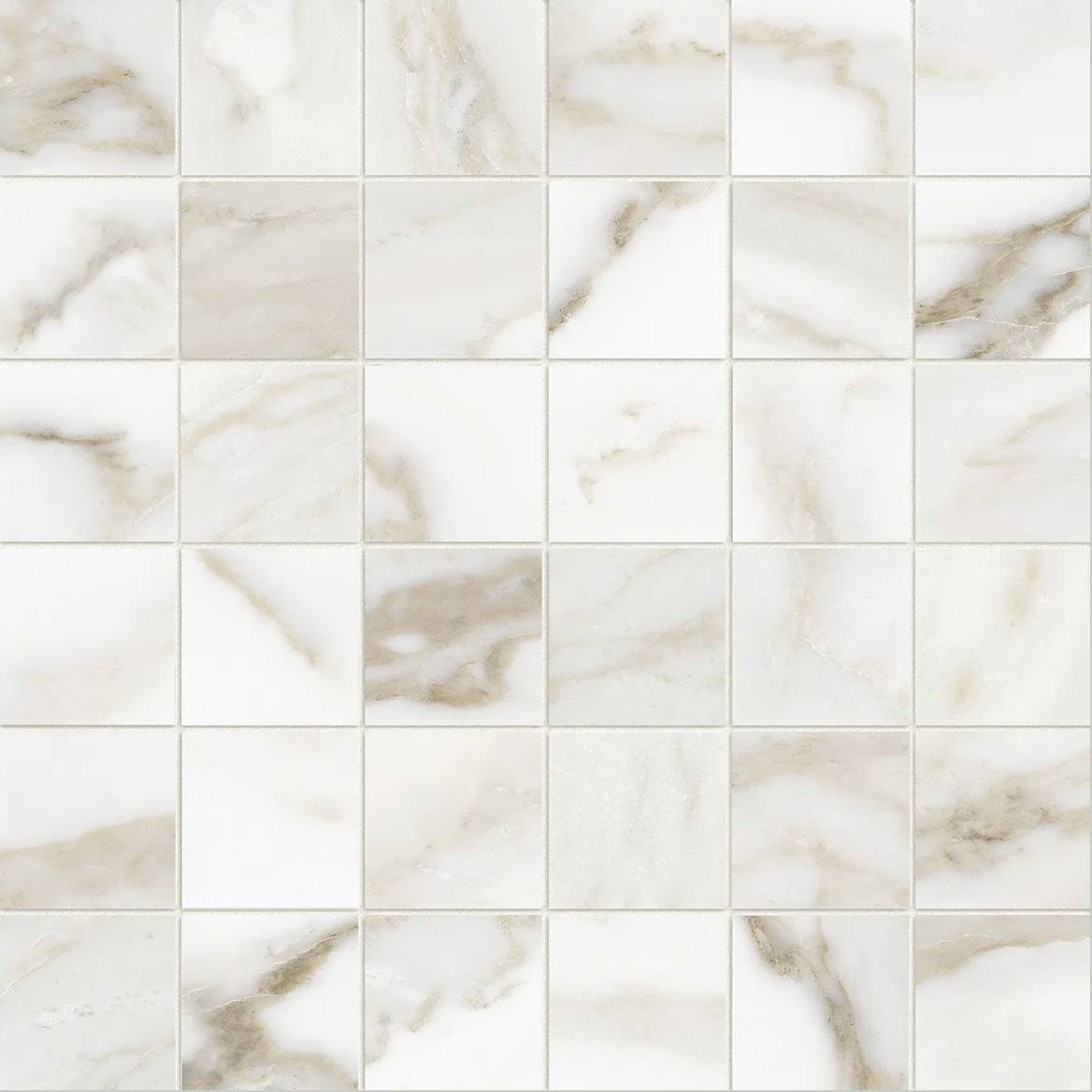 Anatolia 2X2 Mosaic Lumino Calacatta Matte Porcelain Tile 4501-0576-0 *** 1 Sheet = .96 Sf *** Calacatta 2x2 - premium natural stone mosaic tile from Anatolia Tile, available at PoshHaus showroom in Keene, NH