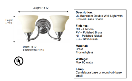 Valsan - KINGSTON Double Wall Light with Frosted Glass Shades