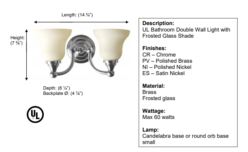 Valsan - KINGSTON Double Wall Light with Frosted Glass Shades