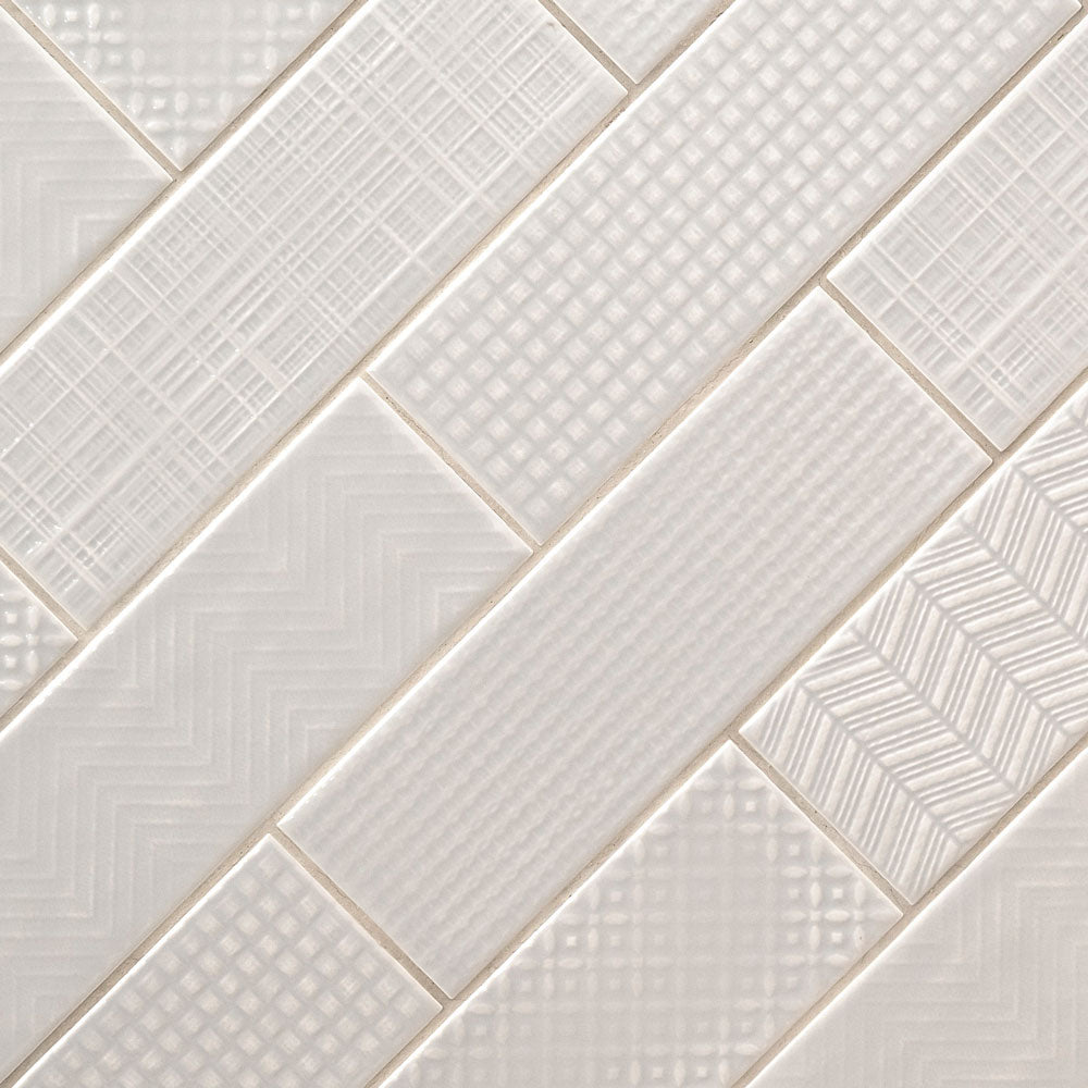 Urbano dusk 3d mix ceramic gray textured subway tile 4x12 glossy  NURBDUSMIX4X12 product shot angle view