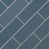 Urbano navy 3d mix ceramic white textured subway tile 12x4 glossy  msi collection NURBNAVMIX4X12 product shot angle view