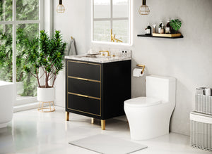 ICERA Muse Vanity Cabinet 30-in, Weathered Oak with Satin Brass V-5030.274
