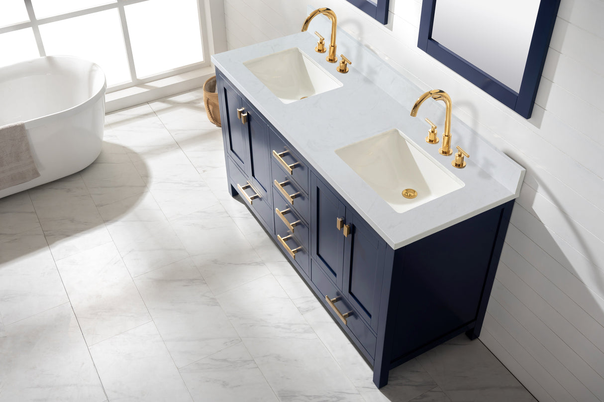 Valentino 60" Double Sink Vanity with White Quartz Top