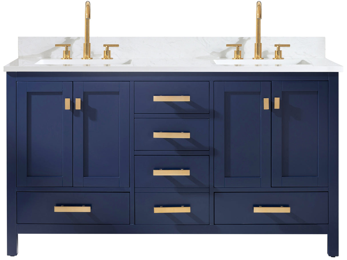 Valentino 60" Double Sink Vanity with White Quartz Top