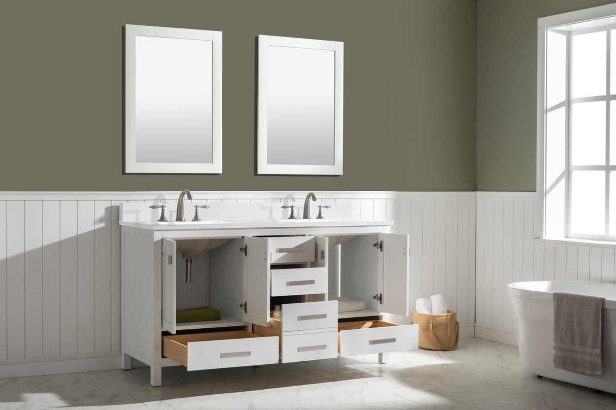 Valentino 60" Double Sink Vanity with White Quartz Top
