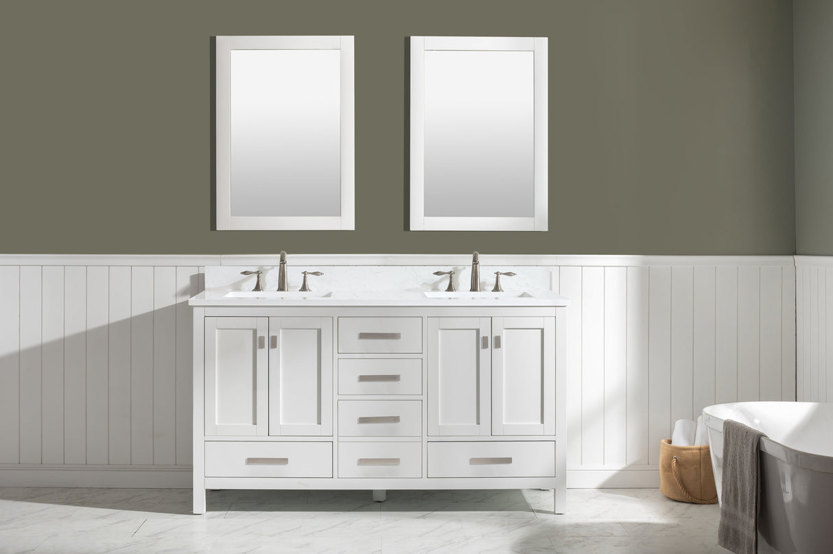 Valentino 60" Double Sink Vanity with White Quartz Top