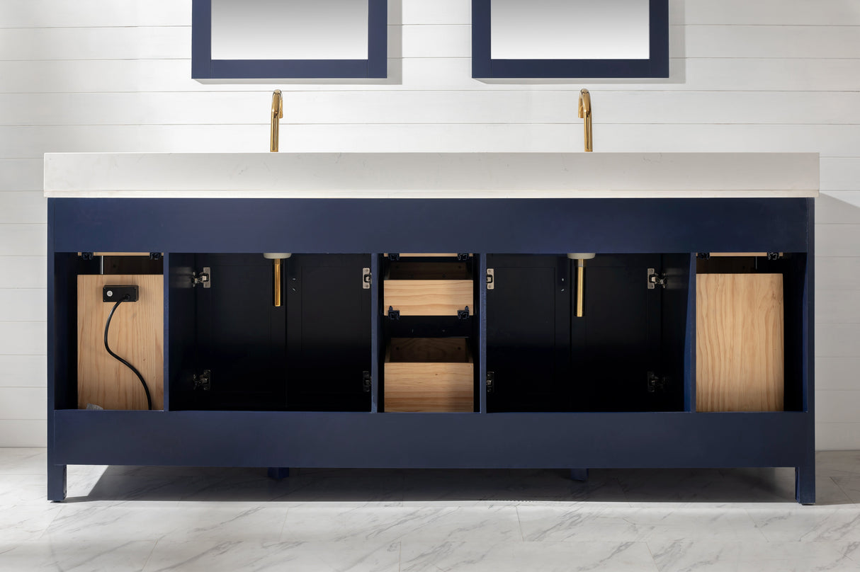 Valentino 84" Double Sink Vanity with White Quartz Top