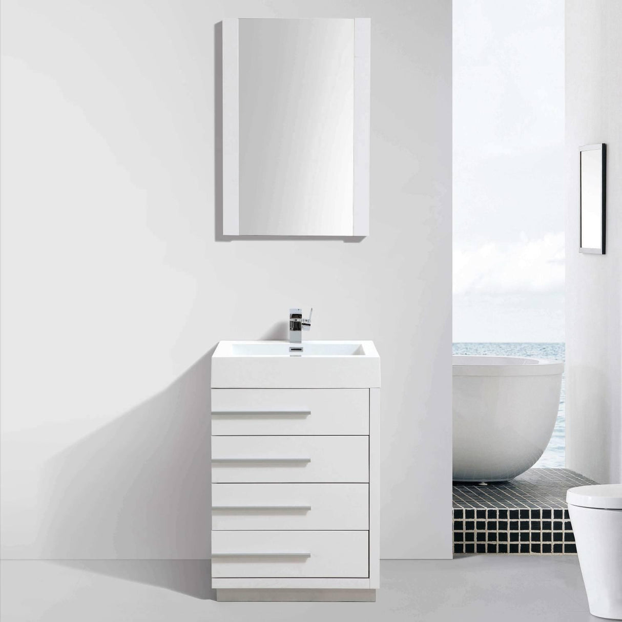 Blossom Barcelona 24" Vanity Base in White / Dark Oak with Acrylic Sink & Mirror